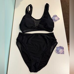 YMI Black High-Waist Mesh Bikini Set Size M NWT